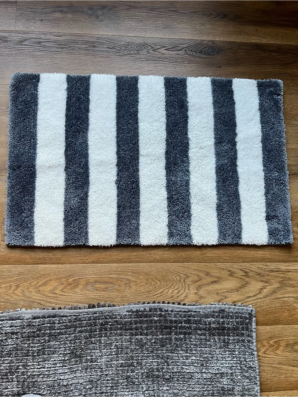 3-Pc Blue Bath Mat Set Solid Shaggy Chenille & Striped